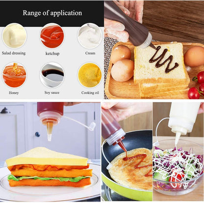 8 Pcs 16Oz Plastic Condiment Squeeze Bottles,Plastic Squeeze Squirt Bottle with Twist on Cap Lids and Discrete Measurements for Sauce,Ketchup,Condiments,Grilling,Syrup and More