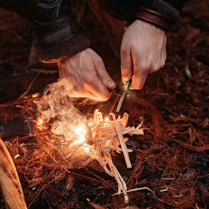 Überleben Zünden Fire Starter - Traditional Ferro Rod, Handcrafted Wood Handle - 5/16", 3/8", & 1/2" Thick Fire Steel - 12,000-20,000 Strikes - Survival Igniter with Neck Lanyard & Multi-Tool Striker