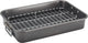 Farberware Bakeware Nonstick Steel Roaster with Flat Rack, 11-Inch X 15-Inch, Gray