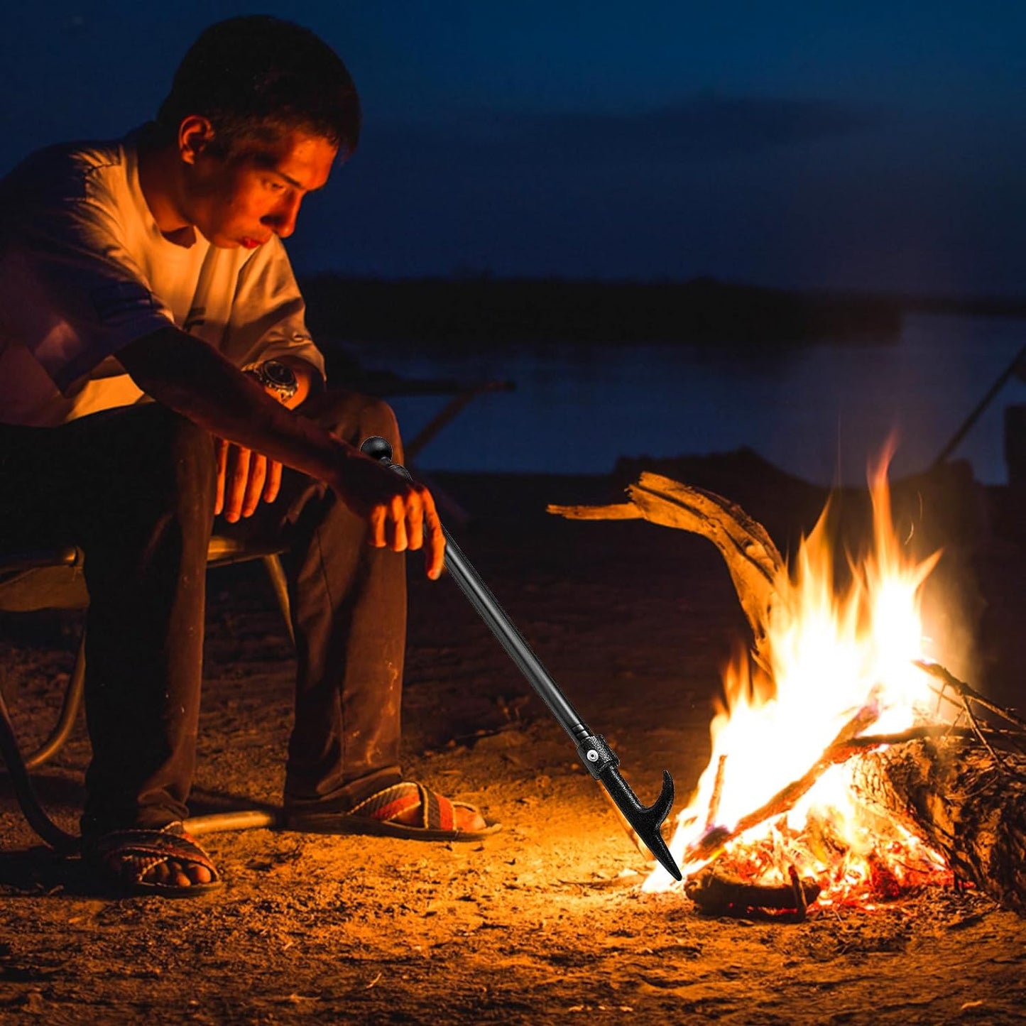 46 Inch Long Fire Poker, Camping Fire Poker Kit for Outdoor Campfire, Fireplace Fire Poker Tools for Indoor Fire