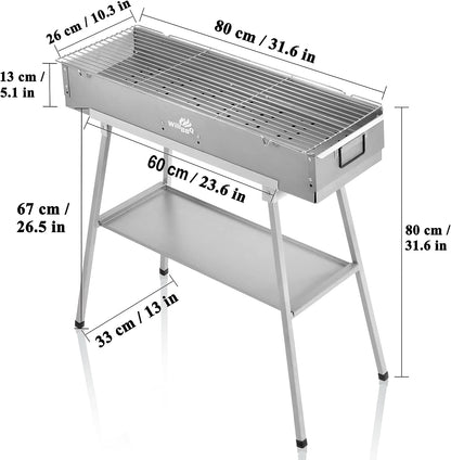 Commercial Quality Portable Charcoal Grills Multiple Size Hibachi BBQ Lamb Skewer Folded Camping Barbecue Grill for Garden Backyard Party Picnic Travel Outdoor Cooking Use(31.6X10.3X5.1 Inch)