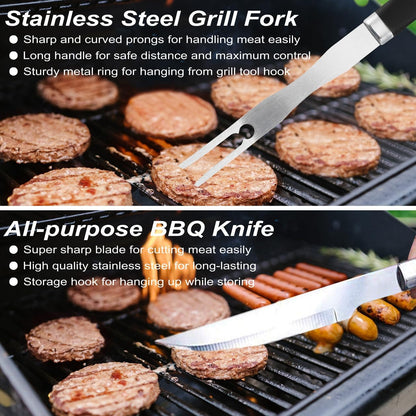 22PCS Heavy Duty BBQ Grill Accessories Set, Non-Slip Grill Tools for Outdoor Grill Set Thicker Stainless Steel Grill Utensils Set, Deluxe Grilling Set with Aluminum Case Ideal Gifts for Men Dad