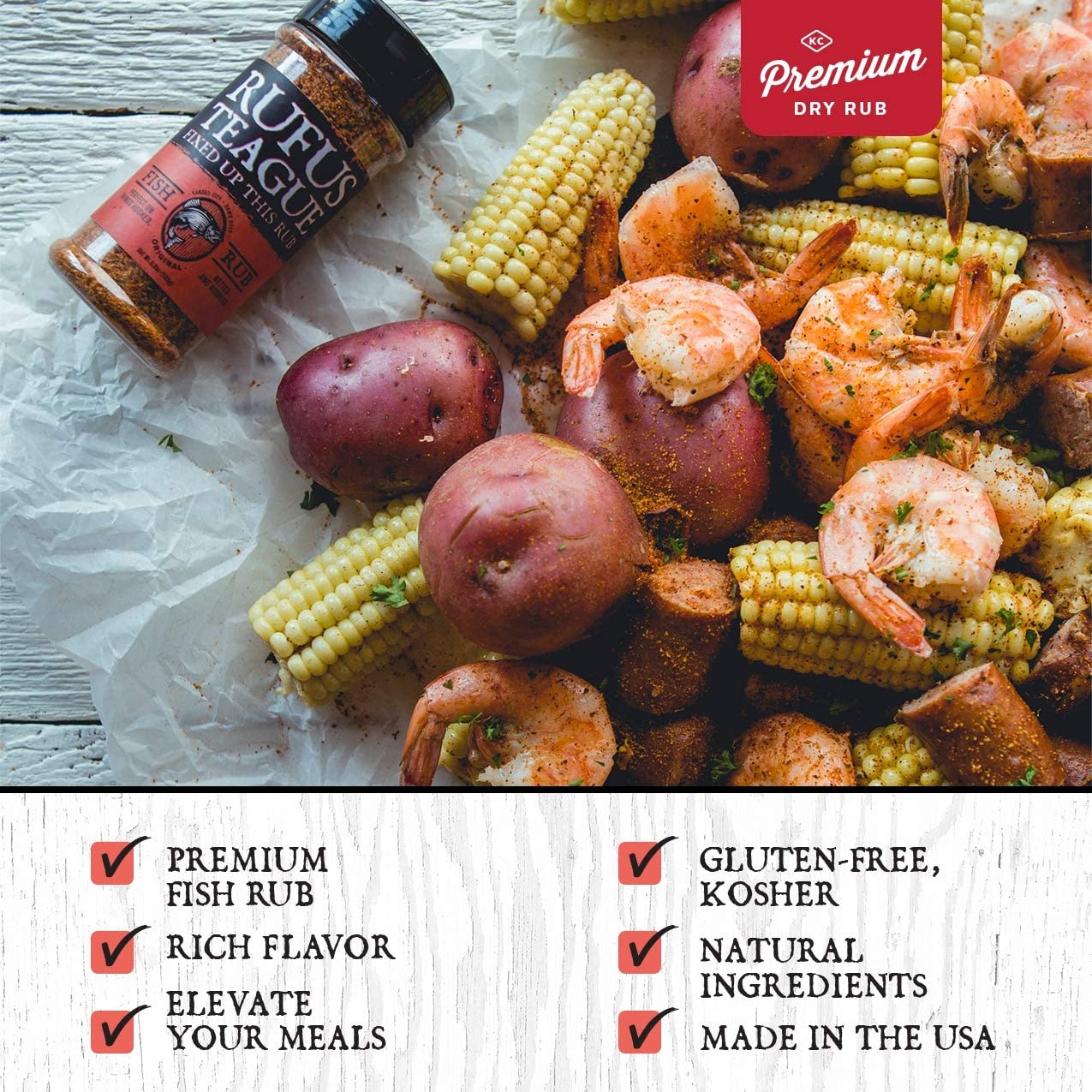 Rufus Teague - Fish Rub - Premium BBQ Rub - 6.8Oz Bottles - 6 Pack