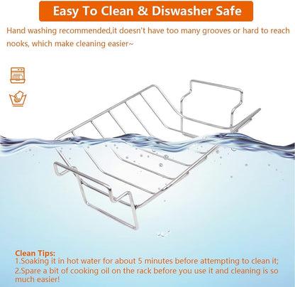 Rib Racks for Big Green Egg, Smoking and Grilling Rib Rack, Big Green Egg Accessories, Turkey Roast Rack Dual-Purpose for Large and Xlarge Big Green Egg,18" or Bigger Kamado Grill,100% Stainless Steel