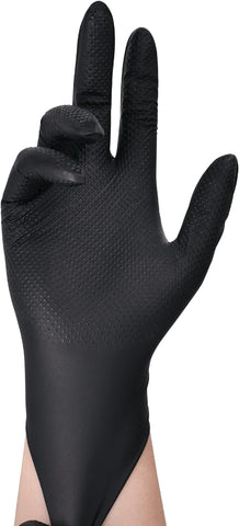 Image of Thor Grip Heavy Duty Black Industrial Nitrile Gloves with Raised Diamond Texture, 8-Mil, Latex Free, 50-Ct Box