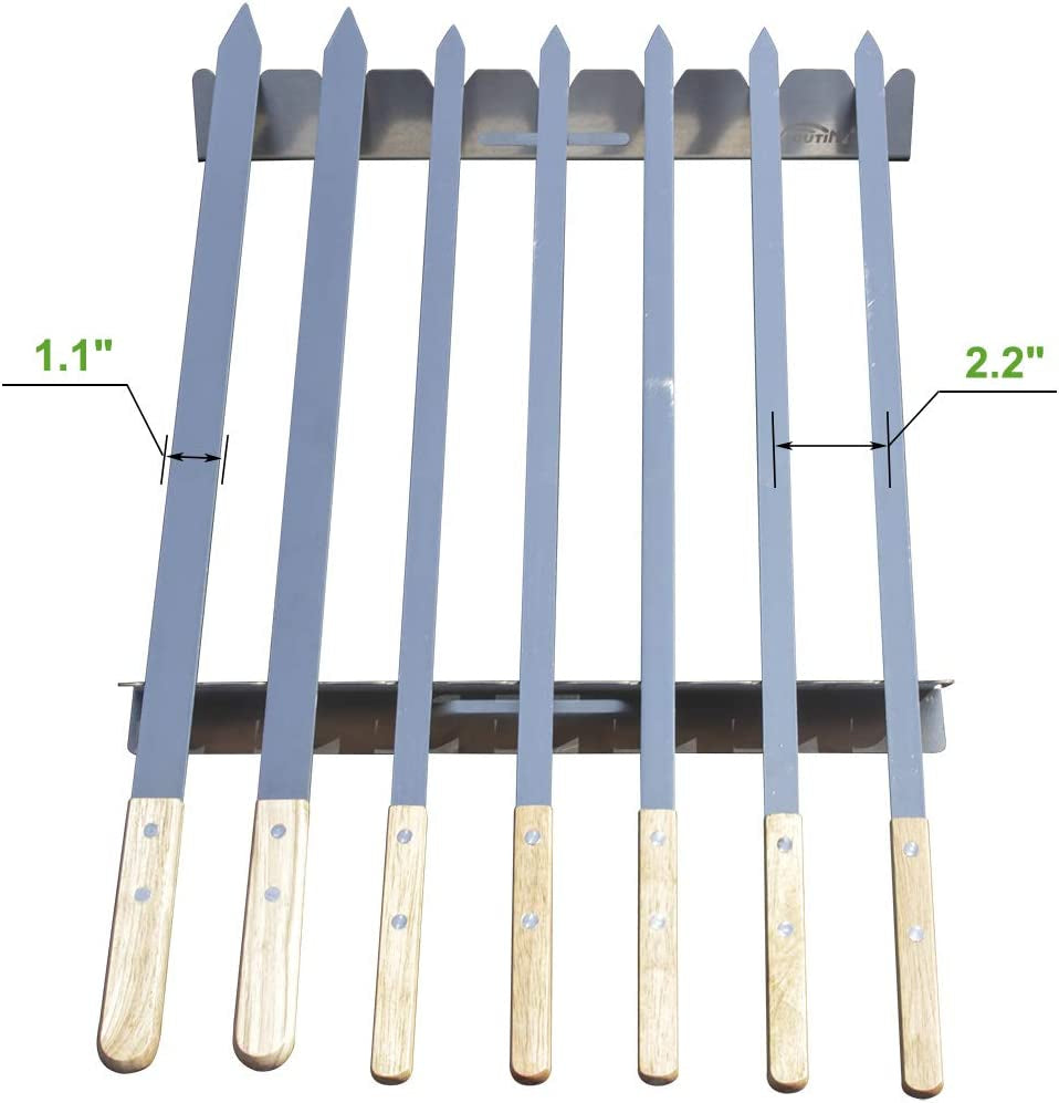 Goutime Stainless Steel Shish Kabob Skewer Rack with Storage Bag, Universal Barbecue BBQ Skewers Holder for Grill