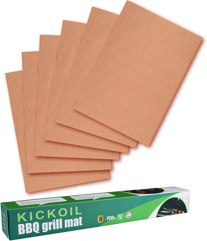 Grill Mats for Outdoor Grill Set of 6 BBQ Grill Mat Copper Grill Mat Heavy Duty Non Stick Reusable and Easy to Clean, Electric Gas Charcoal Grill Outdoor Cooking Tools Accessories RV Camper Must Have