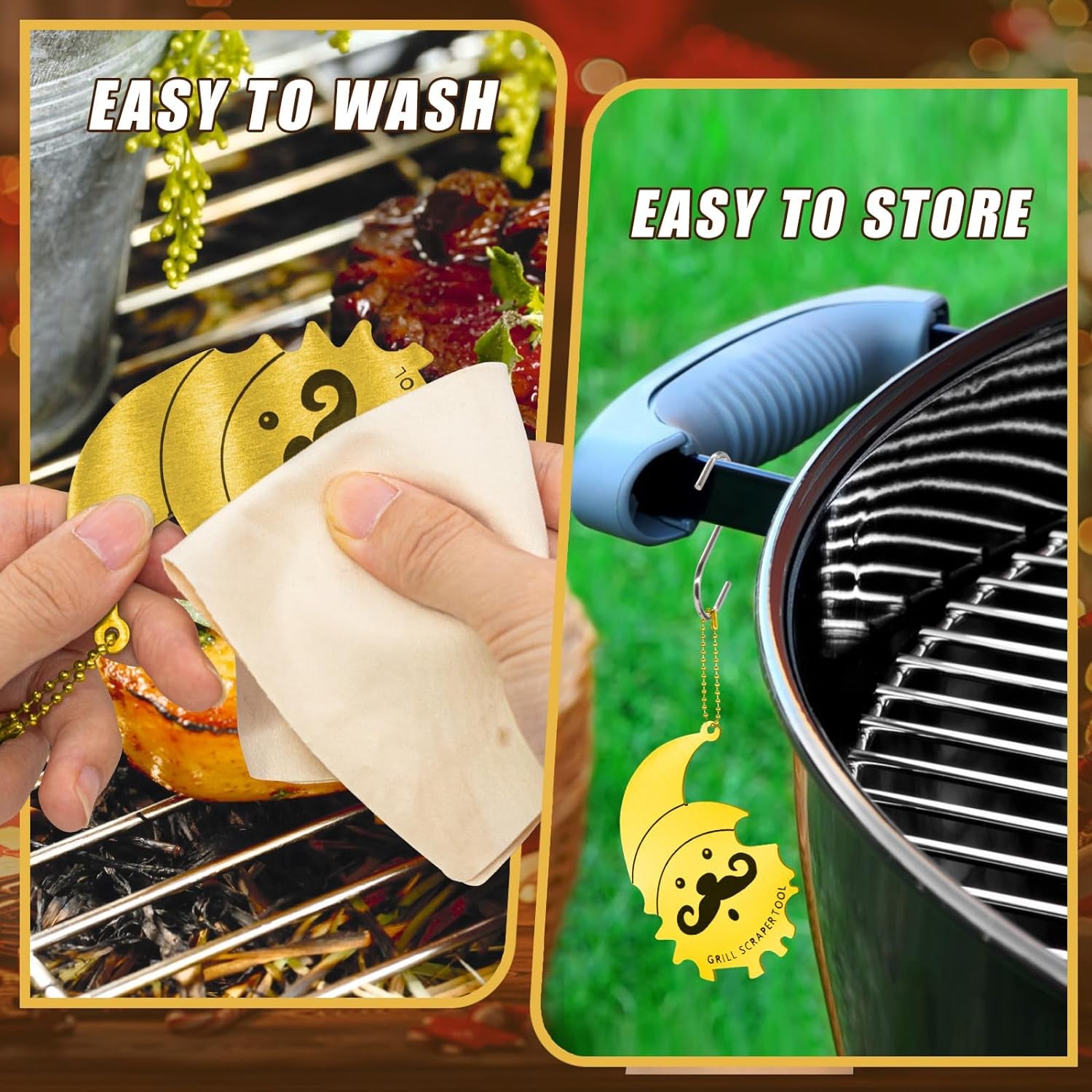 Xmas Gifts for Men Dad Boyfriend Husband Grill Brush and Scraper Bristle Free,Mens Stocking Stuffers,Bbq Accessories Grill Brush for Outdoor Grill,Kitchen Gadgets Cleaner(Gold)