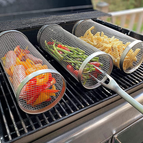 Image of BLOOPIC Grilling Accessories Camping Barbecue Bbq Accessories for Outdoor round Grill Mesh Portable Kitchen Cooking Accessories Tools for Vegetables Steak Large (12.24 X 3.78 X 3.74 Inch)