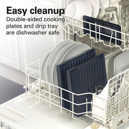 3-In-1 Electric Indoor Grill + Griddle, 8-Serving, Reversible Nonstick Plates, 2 Cooking Zones with Adjustable Temperature (38546), Black