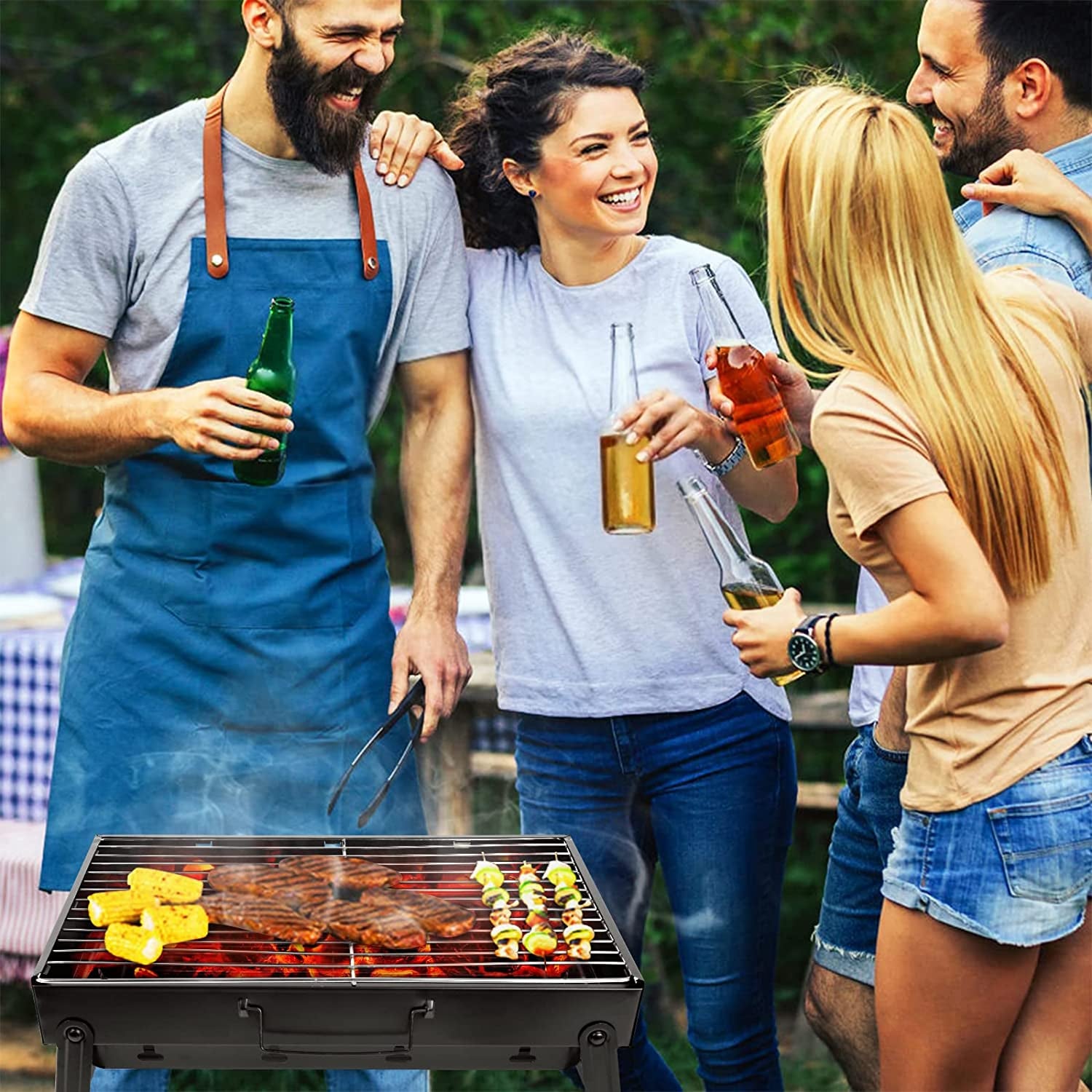 Uten Charcoal Grill, BBQ Grill Folding Portable Lightweight Smoker Grill, Barbecue Grill Small Desk Tabletop Outdoor Grill for Camping Picnics Garden Beach Party 17''X11.6''X 2.6''