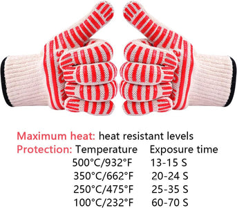 Oven Gloves Oven Mitts Heat Resistant Oven Mitts with Fingers, Cooking Gloves for BBQ, Grilling, Baking,Cutting, Welding, Smoker Fireplace，2 Pack (Red)