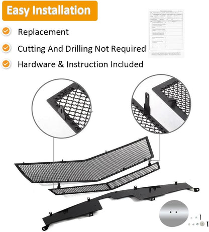 Stainless Steel Mesh Grille Grill Insert Combo Compatible with 2008 2009 2010 2011 2012 2013 Cadillac CTS Include Upper+Lower (Black Powder Coated)