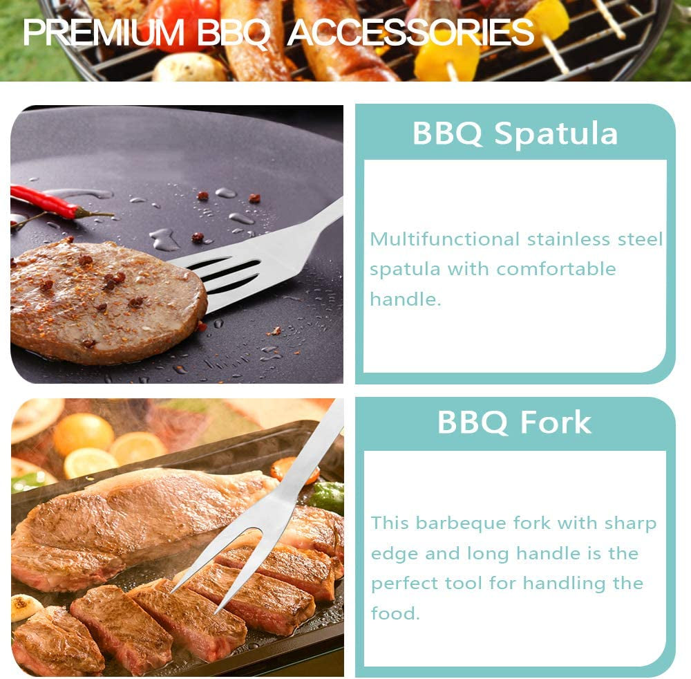 18Pcs BBQ Grill Accessories Set, Multifunctional Stainless Steel Barbecue Tools Set in Case for Outdoor Picnic, Camping, Smoking, Grilling