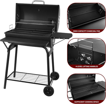 Charcoal Grills Outdoor BBQ Grill 30INCH Barrel Charcoal Grill with Side Table, 627 Square Inches, Outdoor Backyard Camping Picnics, Patio and Parties, Black by