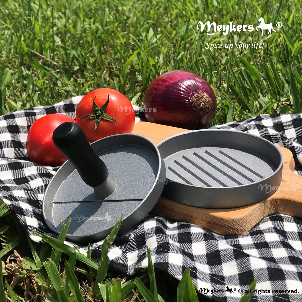 Meykers Burger Press 100 Patty Papers Set | Non-Stick Hamburger Mold with Free Wax Patty Paper Sheets | Meat Beef Cheese Veggie Burger Maker for Grill Griddle BBQ Barbecue | BPA Free