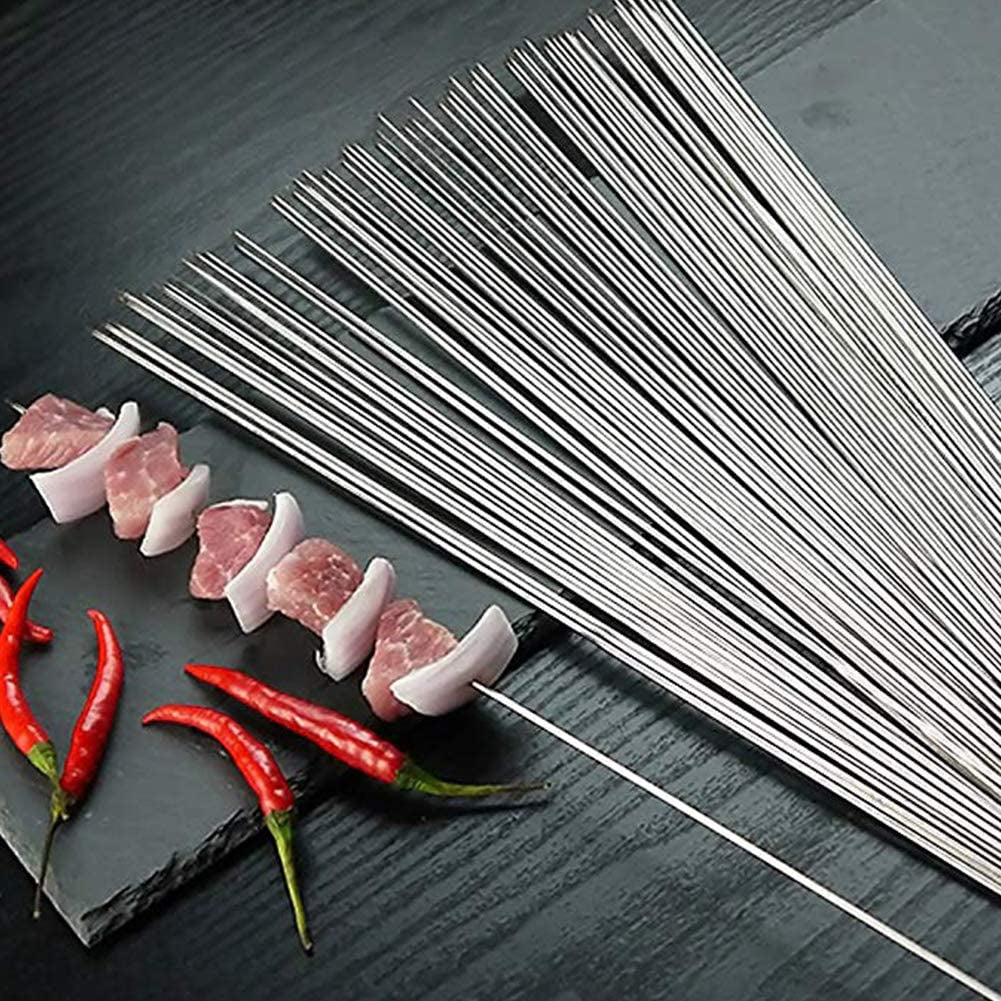Bigotters Barbecue Skewers, 100PCS Skewers for Grilling Stainless Steel Skewers BBQ Needle Sticks Metal Skewers for Meat Shrimp Chicken Vegetable Outdoor Cooking