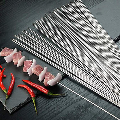 Bigotters Barbecue Skewers, 100PCS Skewers for Grilling Stainless Steel Skewers BBQ Needle Sticks Metal Skewers for Meat Shrimp Chicken Vegetable Outdoor Cooking