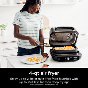 IG601 Foodi XL 7-In-1 Electric Indoor Grill Combo, Use Opened or Closed, Air Fry, Dehydrate & More, Pro Power Grate, Flat Top Griddle, Crisper, Black, 4 Quarts