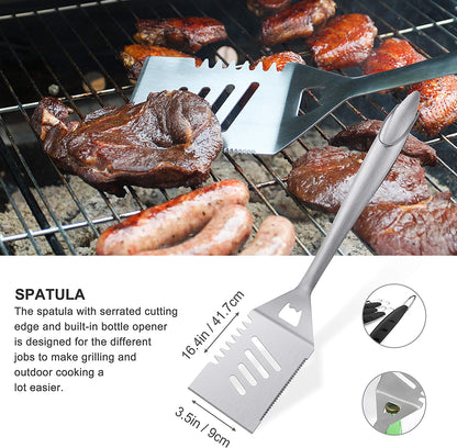 8PCS Heavy Duty BBQ Grill Tools Set with Extra Thick Stainless Steel Spatula, Fork, Tongs & Cleaning Brush - Complete Barbecue Accessories Kit with Portable Bag - Perfect Grill Gifts for Men