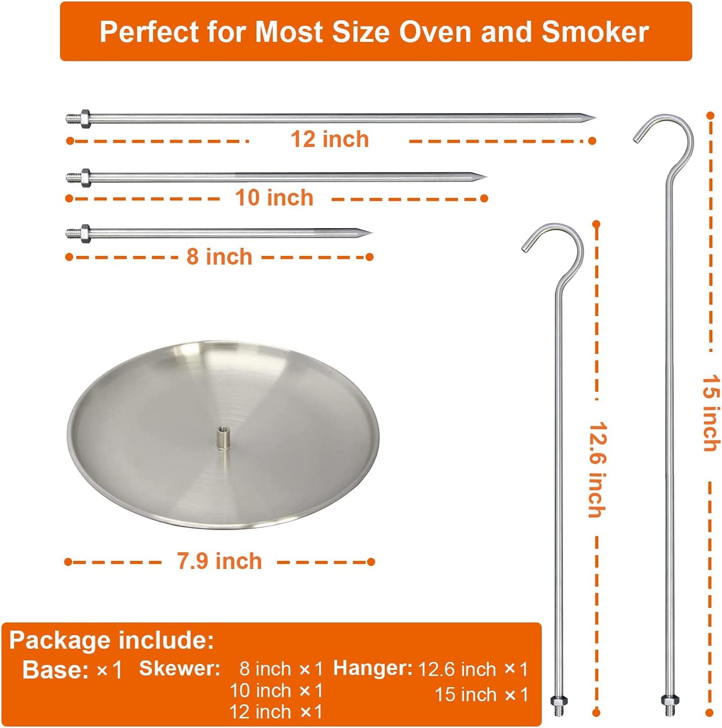 Upgraded Vertical Skewer Turkey Fryer Stand Kit, BBQ Turkey Fryer Accessories Poultry Turkey Hanger Chicken Rack for Grill Meat Spit Stainless Steel (With 1 Base,3 Skewers, and 2 Chicken Hangers)