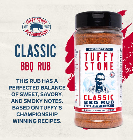 Image of Tuffy Stone Classic BBQ Rub | 6X World Barbecue Grand Champion | Savory Rib Rub | Brisket Rub | Smoky BBQ Seasoning | 10 Oz Shaker