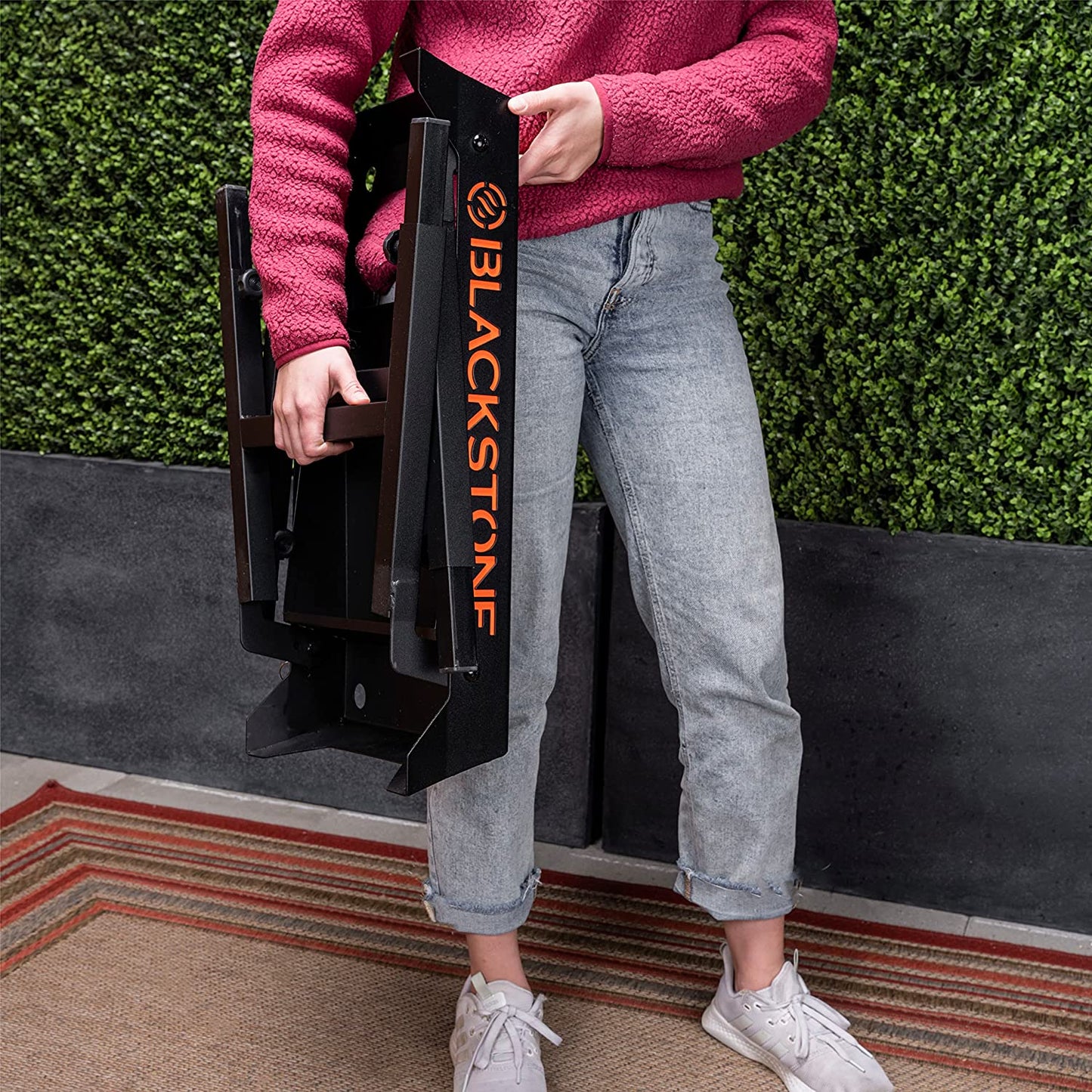 Universal Griddle Stand with Adjustable Leg and Side Shelf - Made to Fit 17” or 22” Propane Table Top – Perfect Take along Grill Accessories for Outdoor Cooking Camping (Black)