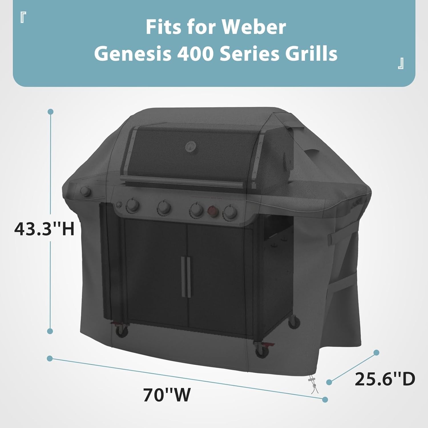 SHINESTAR Grill Cover for Weber Genesis 400 Series, Double Straps and Built-In Vents,Heavy Duty & Waterproof, Fits Grill up to 69 Inch Wide, Black