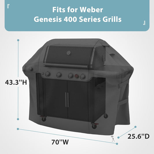 SHINESTAR Grill Cover for Weber Genesis 400 Series, Double Straps and Built-In Vents,Heavy Duty & Waterproof, Fits Grill up to 69 Inch Wide, Black