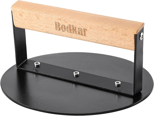 Bodkar Smash Burger Press 6 Inch, round Burger Smasher Grill Press for Griddle Bacon Press Meat Steak Press with Wood Handle