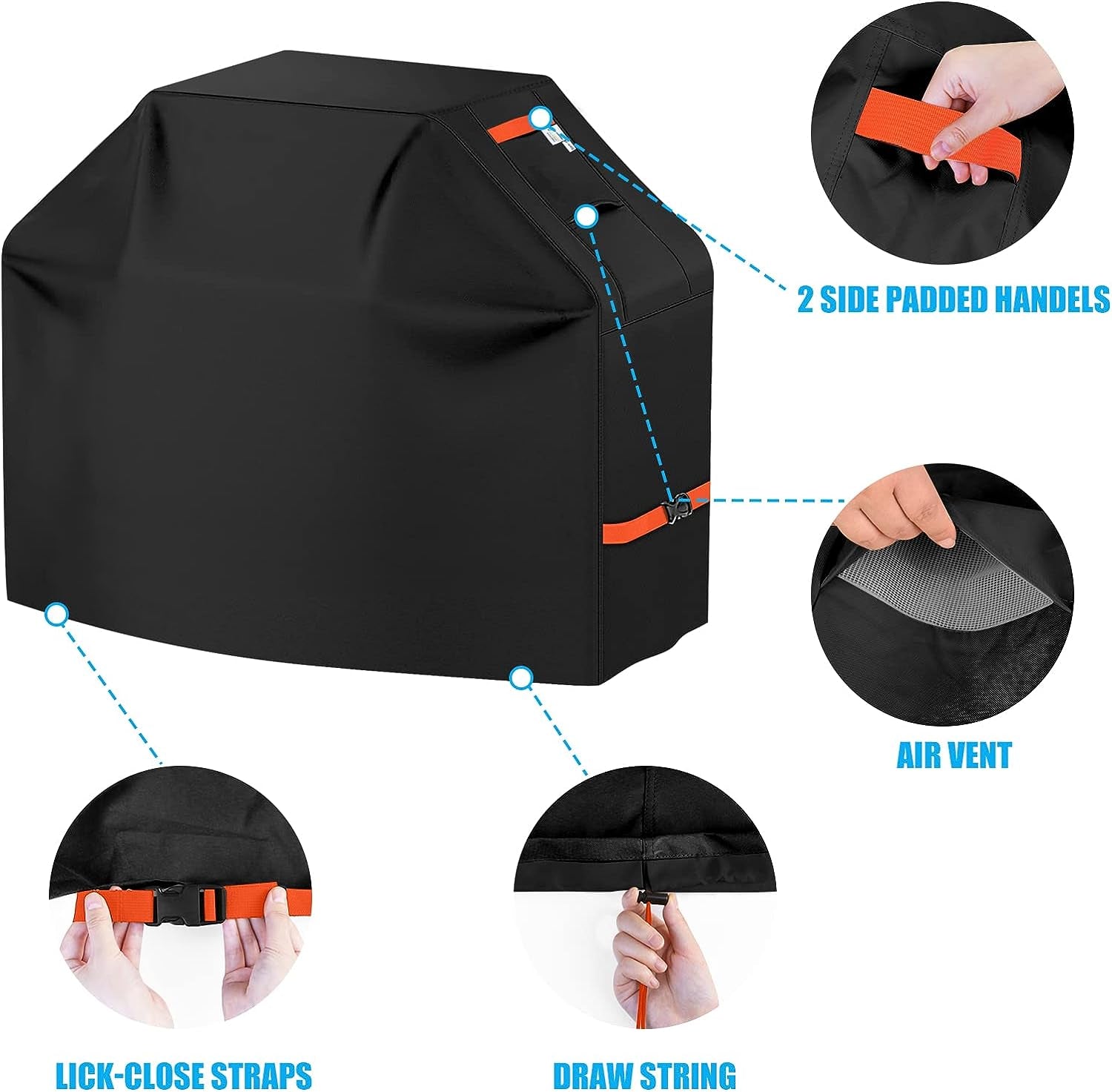 CUSSIOU Grill Cover BBQ Grill Cover 600D Heavy Duty Waterproof Gas Grill Cover, Barbecue Grill Covers for Weber, Brinkmann, Char Broil Grills Cover (59" L X 24" W X 46" H, Black)