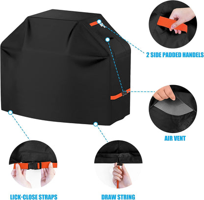 CUSSIOU Grill Cover BBQ Grill Cover 600D Heavy Duty Waterproof Gas Grill Cover, Barbecue Grill Covers for Weber, Brinkmann, Char Broil Grills Cover (59" L X 24" W X 46" H, Black)