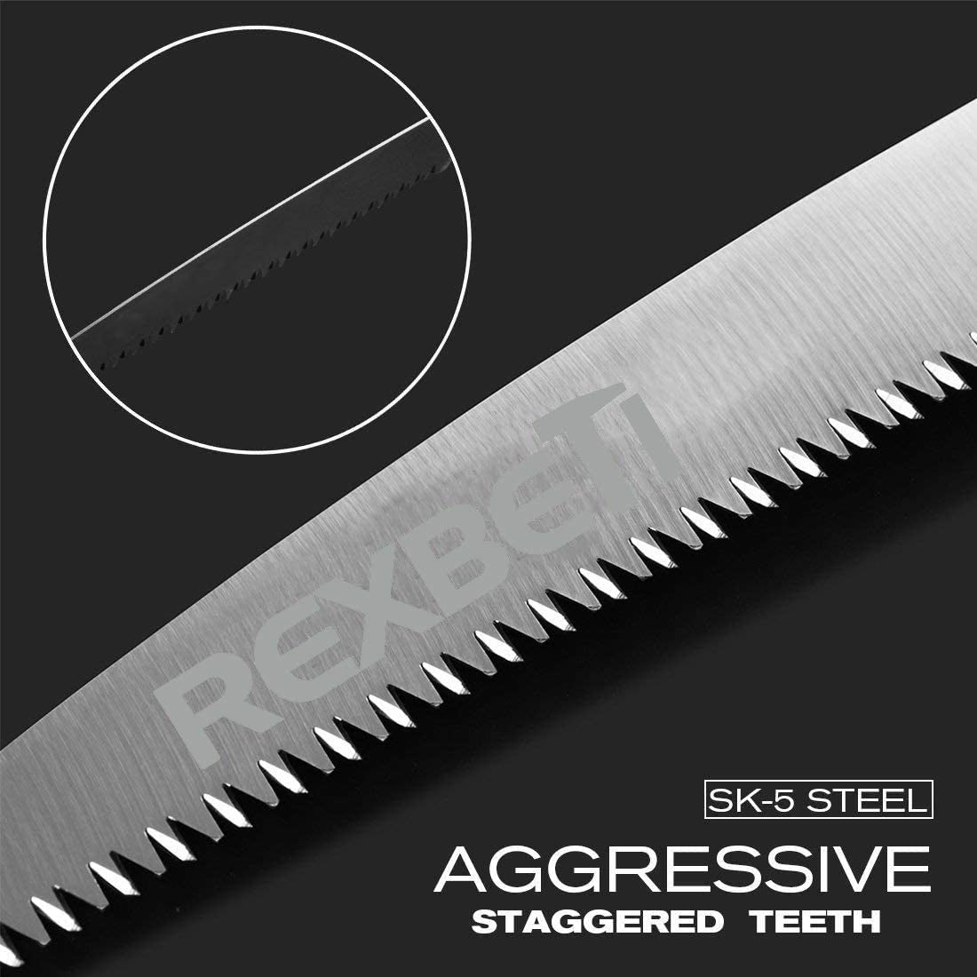 REXBETI Folding Saw, Heavy Duty 11 Inch Extra Long Blade Hand Saw for Wood Camping, Dry Wood Pruning Saw with Hard Teeth, Quality SK-5 Steel