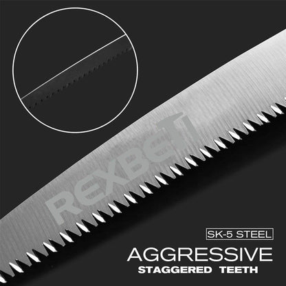 REXBETI Folding Saw, Heavy Duty 11 Inch Extra Long Blade Hand Saw for Wood Camping, Dry Wood Pruning Saw with Hard Teeth, Quality SK-5 Steel