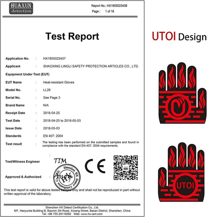 BBQ Grill Gloves, 1472°F Heat Resistant Barbecue Gloves Oven Mitts for Kitchen Garden BBQ Grilling and Outdoor Cooking Campfire, EN407 Certified, 1 Pair, 13 Inch Long Extra Forearm Protection