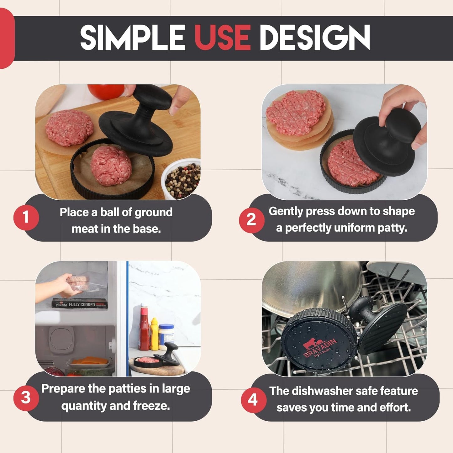 Burger Patty Maker W/100 Unbleached Patty Papers - Hamburger Press Patty Maker for 4.5-6" Hamburger Patties - Non Stick Silicone Burger Press Patty Maker - Dishwasher Safe Hamburger Patty Maker