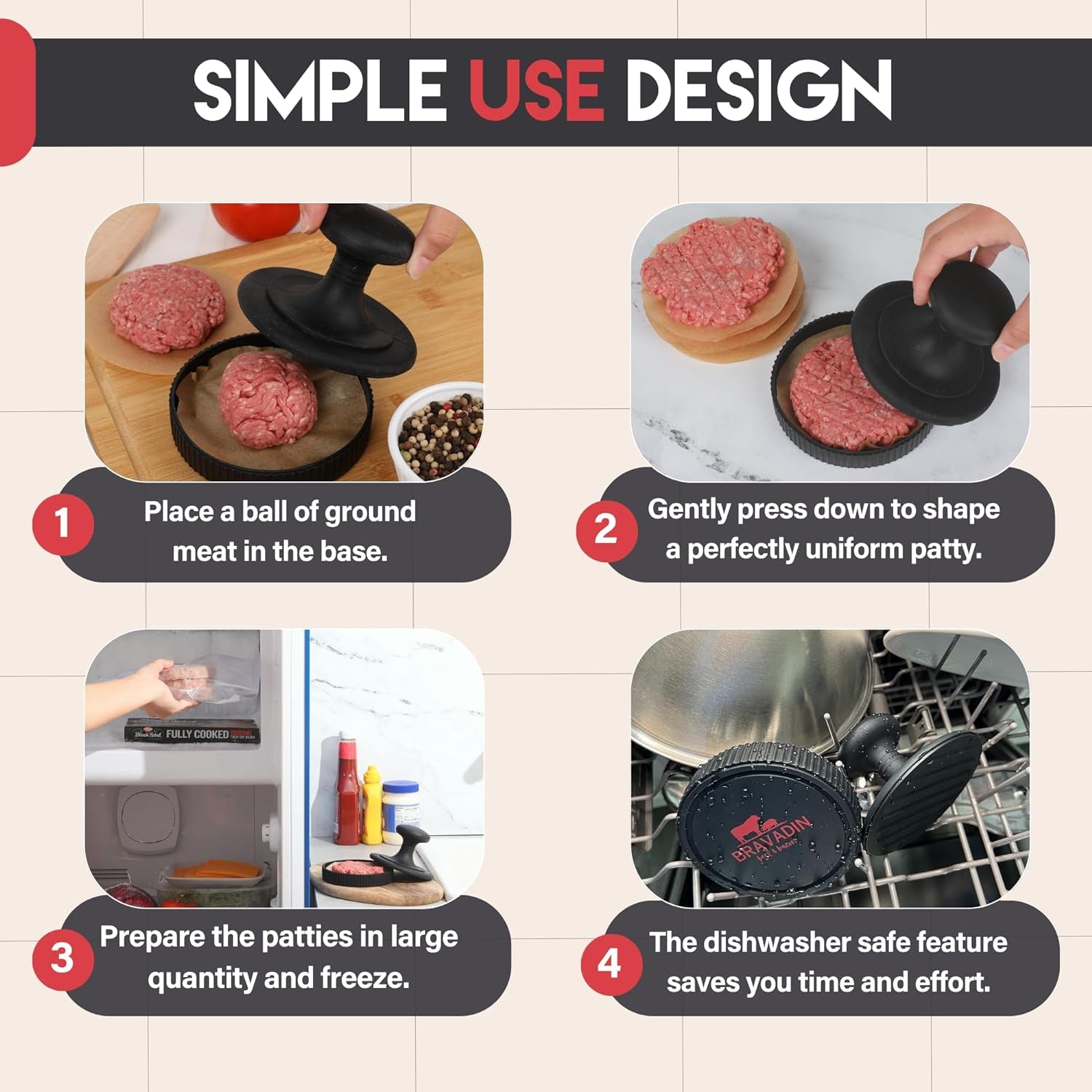 Burger Patty Maker W/100 Unbleached Patty Papers - Hamburger Press Patty Maker for 4.5-6" Hamburger Patties - Non Stick Silicone Burger Press Patty Maker - Dishwasher Safe Hamburger Patty Maker