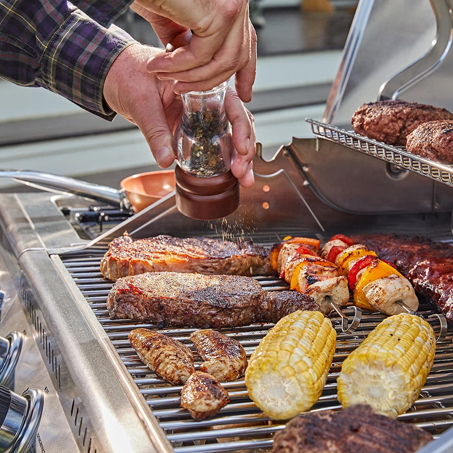 GA4402S Stainless Steel 4-Burner BBQ Propane Gas Grill, 54000 BTU Cabinet Style Gas Grill with Sear Burner and Side Burner Perfect Patio Garden Picnic Backyard Party Silver