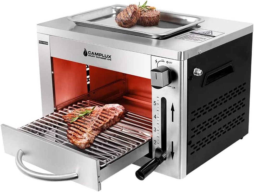 Propane Infrared Steak Grill, 1600℉ Fast Efficient Heating Outdoor Portable Gas Grill with Vertical Cooking, Stainless Steel Single Burner Propane Gas Grill, Perfect for Steak, Ribeyes, Picnic, BBQ