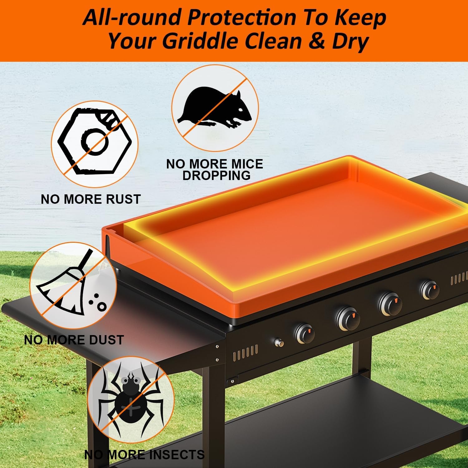 36" Silicone Griddle Mat, Upgrade Full-Edge Griddle Top Covers for Blackstone 36 Inch, All Season Cooking Protective Cover, Protect Griddle from Rodents, Insects, Debris and Rust (Orange)