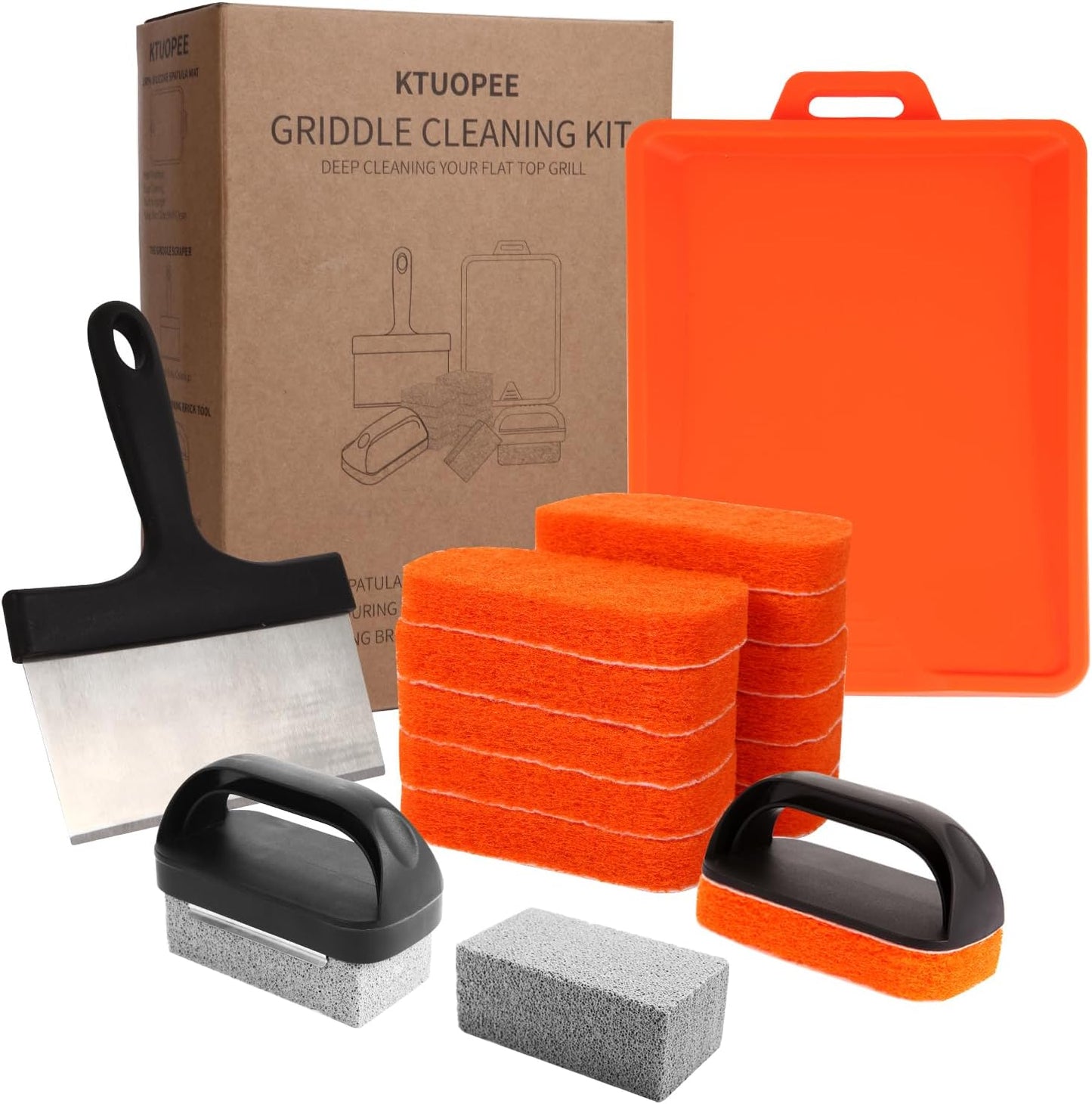 Upgraded Griddle Cleaning Kit for Blackstone 18 Pieces Flat Top Grill Accessories Cleaner Tool Set with Scraper, Heat-Resistant Silicone Spatula Mat with Hanger, Cleaning Brick, Scouring Pads