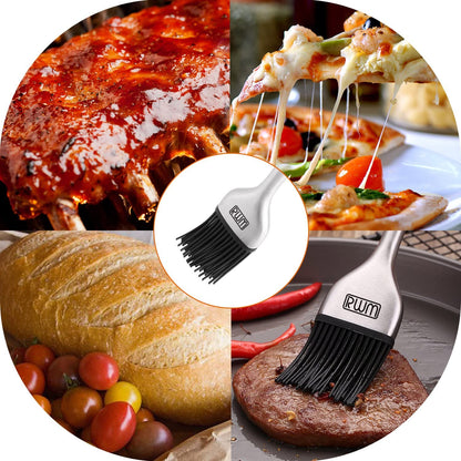 Rwm Basting Brush - Grilling BBQ Baking, Pastry and Oil Stainless Steel Brushes with Back up Silicone Brush Heads(Orange) for Kitchen Cooking & Marinating, Dishwasher