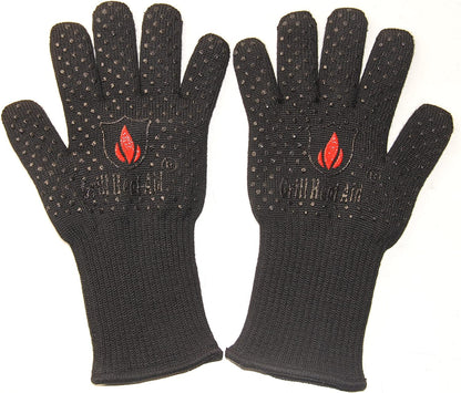 Extreme Heat Resistant Grill Gloves: Premium Insulated & Silicon Lined Fiber Mitts for Cooking, BBQ, Grilling, Frying & Baking for Indoor Outdoor, Kitchen & Oven