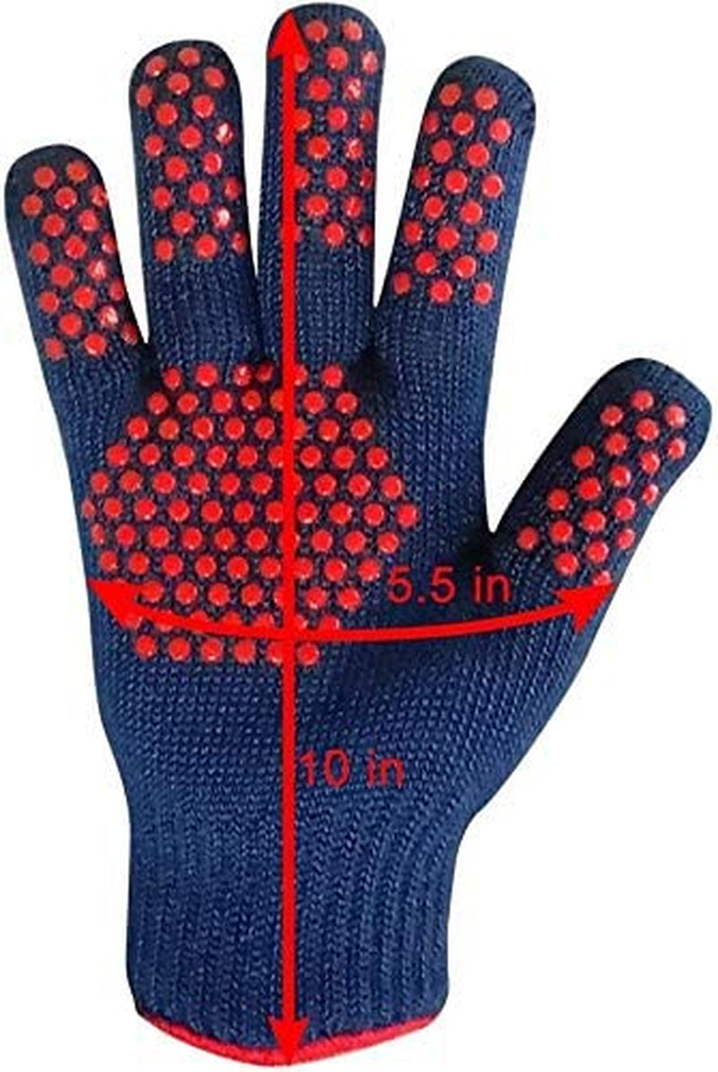 BBQ Grill Gloves,Oven Gloves Extreme 500 Degrees Heat Resistant Grilling Gloves with Food Grade Non-Slip Silicone Dots for Cooking, Grilling, Baking, Smoker, Barbecue, Kitchen(10" Blue)