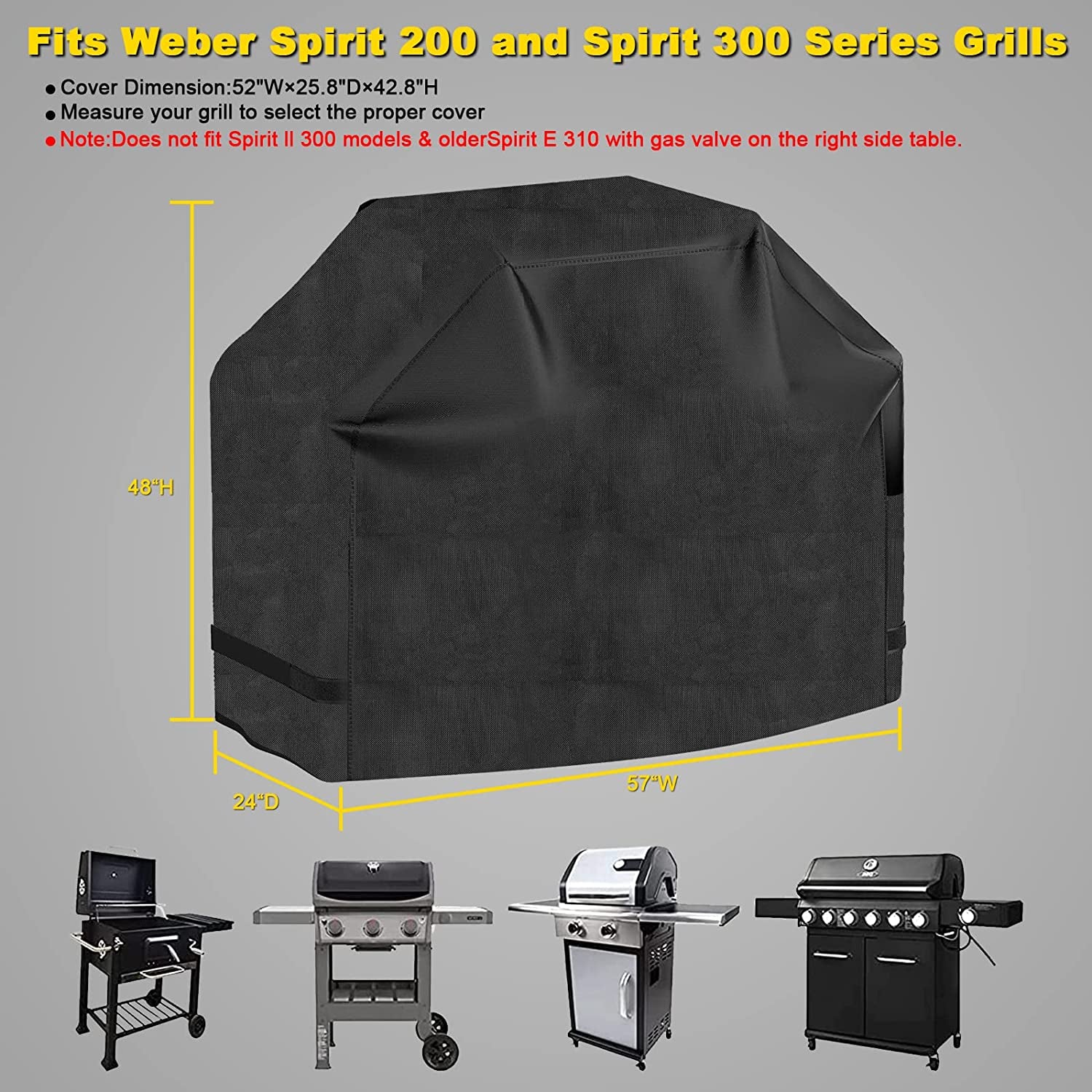 EPESTOEC Grill Cover, 58 Inch Black Grill Cover for Outdoor Grill,Bbq Cover, Waterproof & UV Resistant, Gas Grill Cover, Convenient Durable Ripstop, for Weber, Char Broil, Nexgrill and More Grills