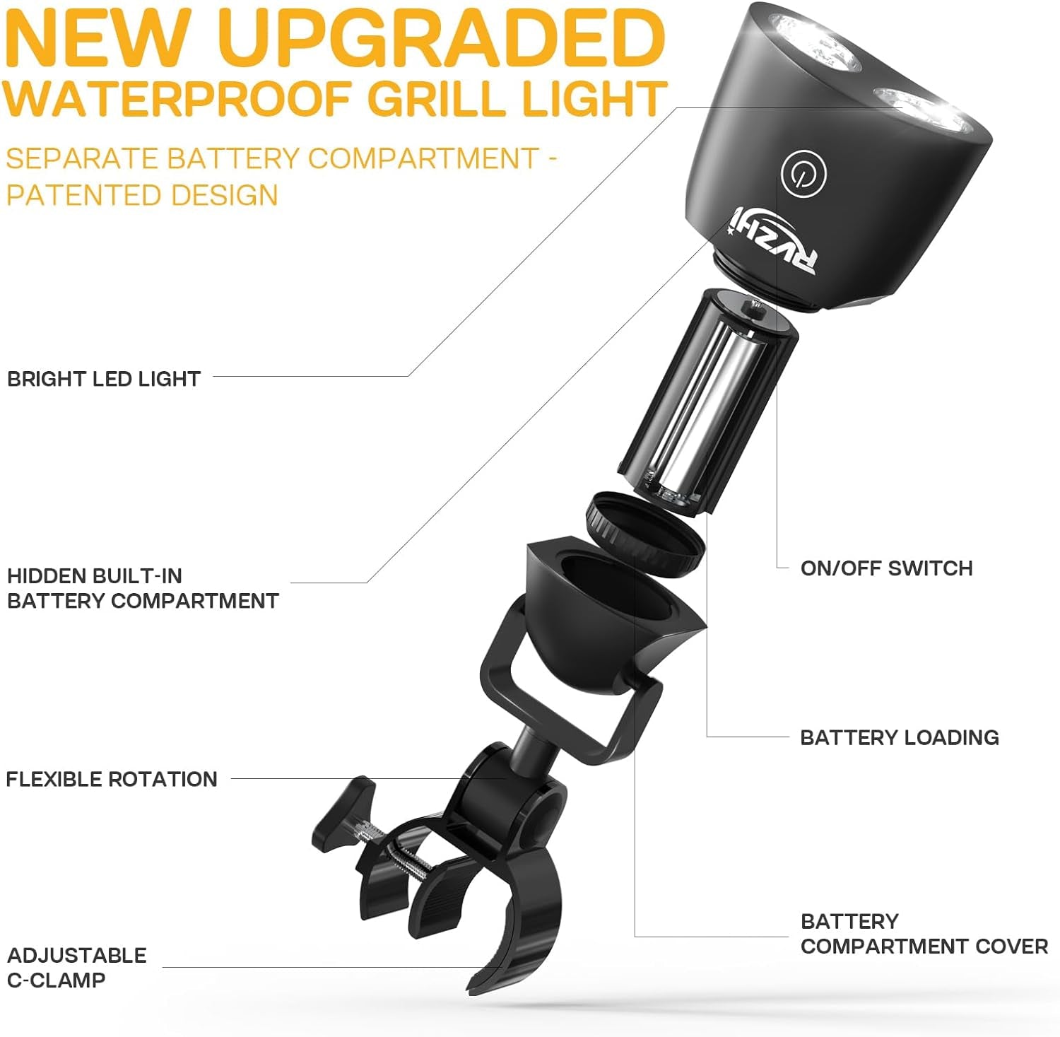 Grill Light BBQ Accessories - Upgraded Waterproof Grilling Accessories for Outdoor Grill, Smoker Accessories Grilling Gifts for Men Women Dad, Flexible BBQ Light with 10 Super Bright LED Lamps