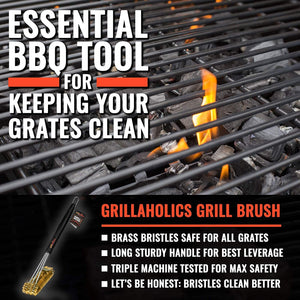 Essentials Brass Grill Brush - Softer Brass Bristle Wire Grill Brush for Safely Cleaning Porcelain and Ceramic Grates - Lifetime Manufacturer'S Warranty