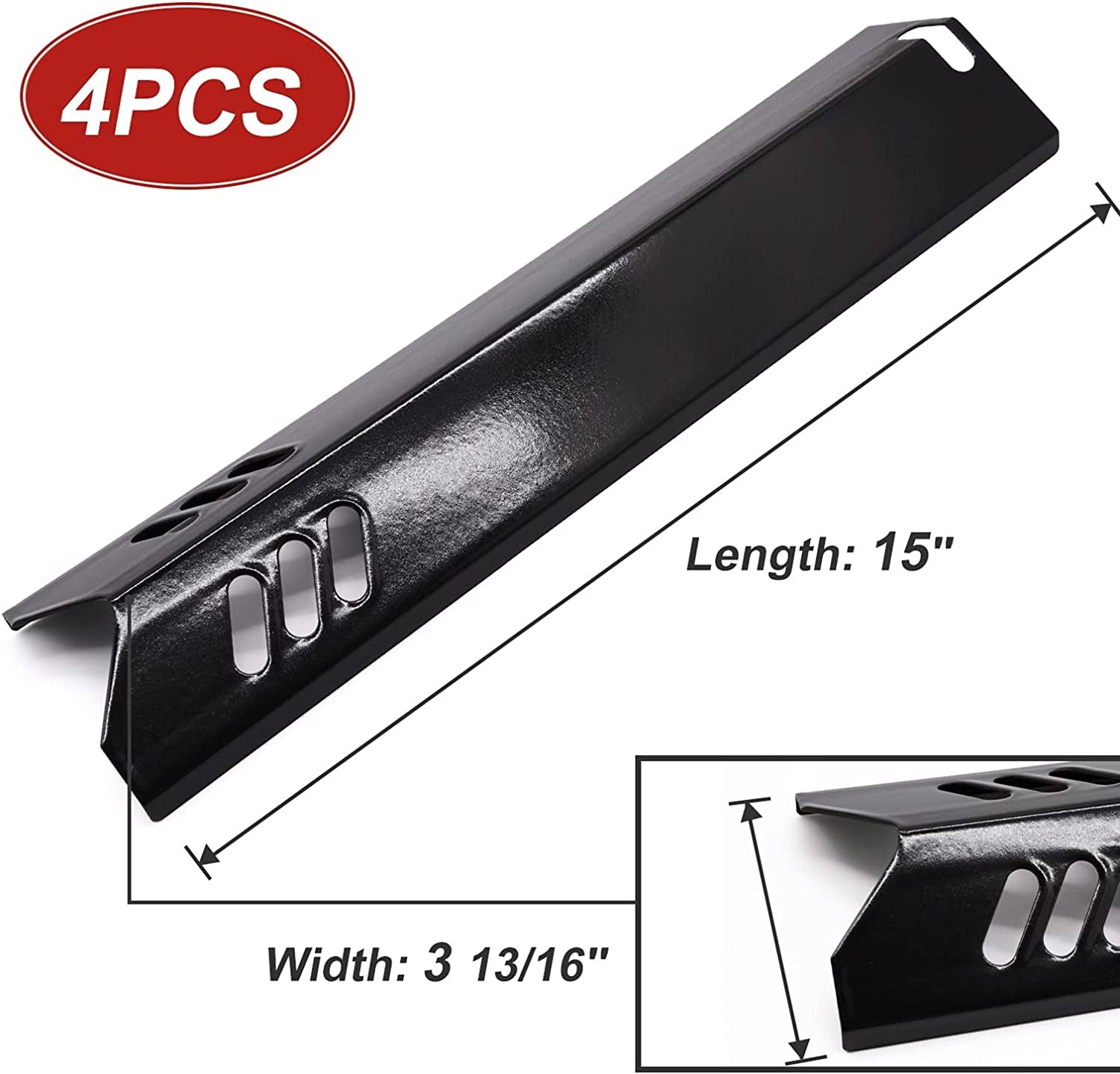 15 Inch Porcelain Grill Heat Shields Replacment for Dyna-Glo DGF510SBP, DGF493BNP, Set of 4 Barbeque Grill Heat Plates for Backyard Grill Replacement Parts BY15-101-001-02, BY13-101-001-13, GBC1460W