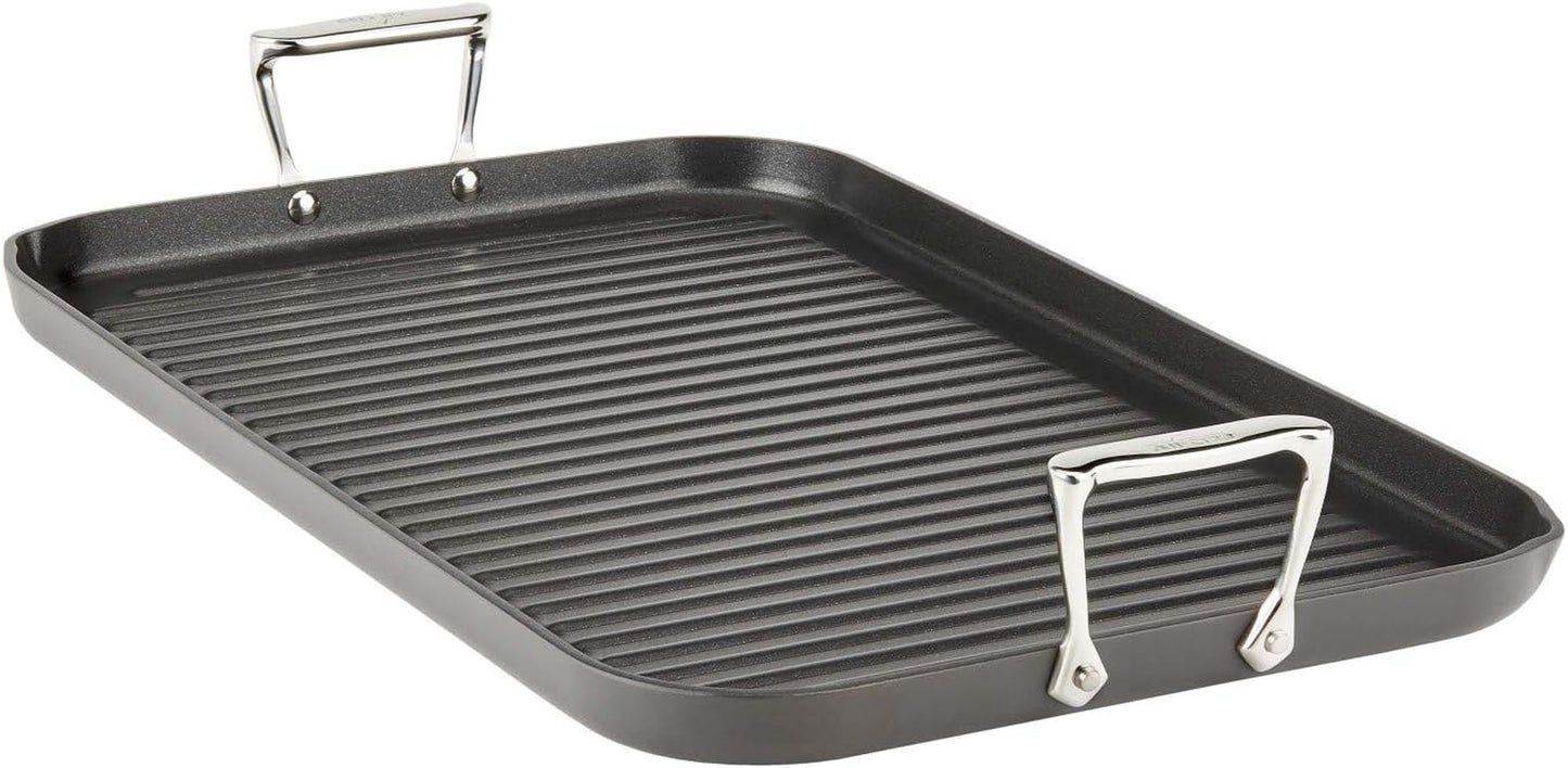 HA1 Hard Anodized Nonstick Grill/Griddle Pan 13X20 Inch Oven Broiler Safe 500F Pots and Pans, Cookware Black