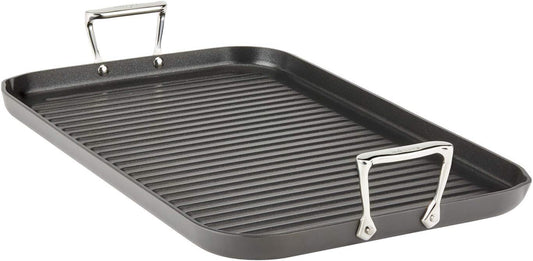 HA1 Hard Anodized Nonstick Grill/Griddle Pan 13X20 Inch Oven Broiler Safe 500F Pots and Pans, Cookware Black